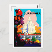Carte Postale Guatemala, femme native avec poterie, pyramide (Devant / Derrière)