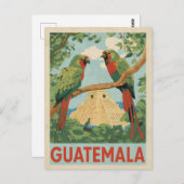 Carte Postale Guatemala Ruines mayas et oiseaux tropicaux Art de (Devant / Derrière)