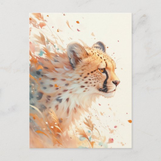 Carte Postale Guépard avec feuillage doré abstrait d'automne (Devant)