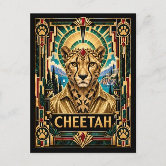 Carte Postale Guépard, faune Art Déco (Devant)
