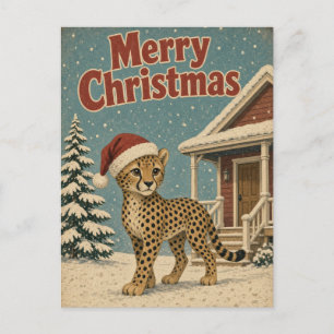 Carte Postale Guépard Neige Porche Animal Noël