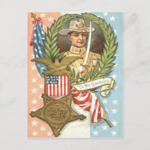 Carte Postale Guerre civile États-Unis Drapeau Cavalerie Wreath