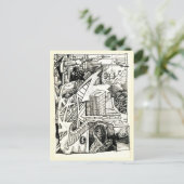 Carte Postale " Guerre moderne ", dessin à encre (Debout devant)