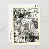 Carte Postale " Guerre moderne ", dessin à encre (Devant / Derrière)