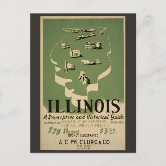 Carte Postale Guide de voyage vintage Illinois Retro (Devant)