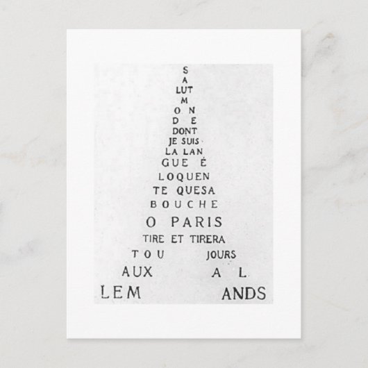Carte Postale Guillaume Apollinaire, Eiffel Calligramme (Devant)