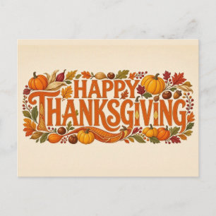 Carte Postale Guirlande de citrouilles brodées Joyeux Thanksgivi