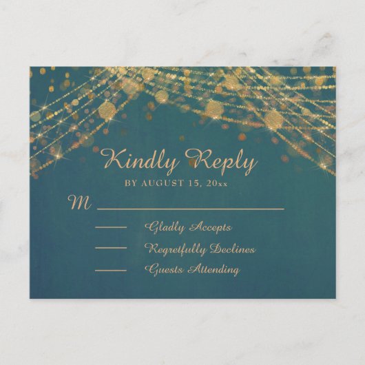 Carte Postale Guirlande de lumières scintillantes sarcelle et or (Devant)