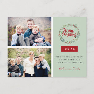Carte Postale Guirlande de Noël classique Deux photos personnali