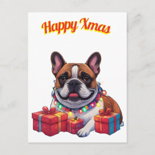 Carte Postale Guirlande lumineuse Bouledogue français Bulldog fr