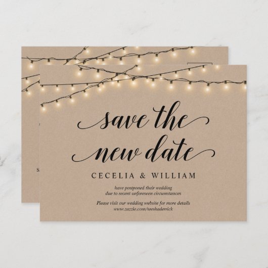 Carte Postale Guirlandes Lumineuses, Kraft, Sauvegarder la nouve (Devant / Derrière)