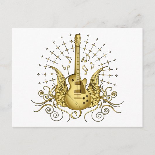 Carte Postale Guitare à ailes dorées (Devant)