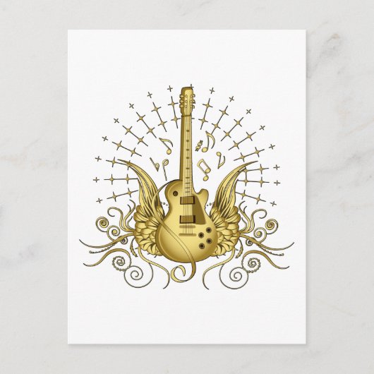 Carte Postale Guitare à ailes dorées (Devant)