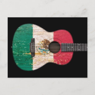 Carte Postale Guitare acoustique du drapeau mexicain vieilli et