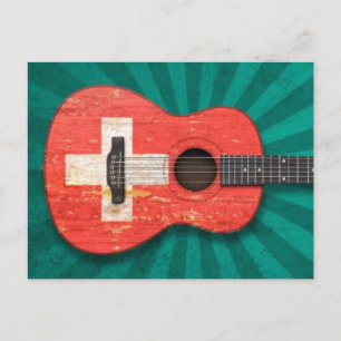 Carte Postale Guitare acoustique du drapeau suisse usé et usé, t
