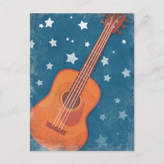 Carte Postale Guitare acoustique étoile étoile bleu nuit (Devant)