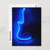 Carte Postale Guitare Bleue, Panneau Cool Neon (Devant / Derrière)