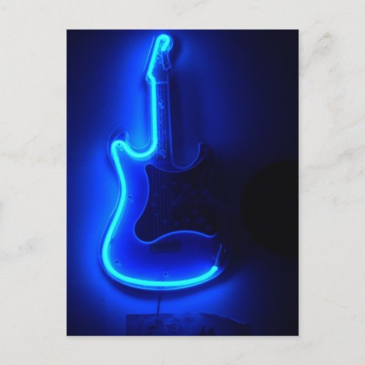 Carte Postale Guitare Bleue, Panneau Cool Neon (Devant)