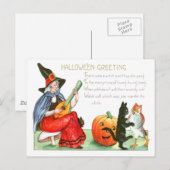 Carte Postale Guitare de chat noir sorcière Jack-o'-lantern Owl (Devant / Derrière)