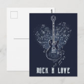 Carte Postale Guitare Électrique avec Cœur et Notes de Musique (Devant / Derrière)