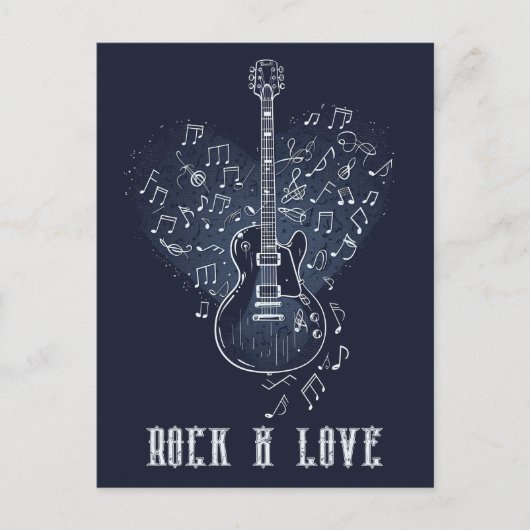 Carte Postale Guitare Électrique avec Cœur et Notes de Musique (Devant)