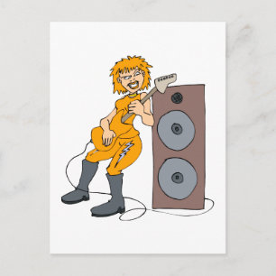 Carte Postale guitare femelle punk orange contre haut-parleur.pn
