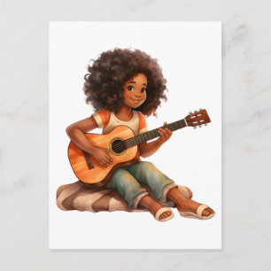 Carte Postale Guitare fille noire magie mélanine peau brune fill