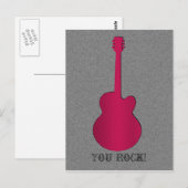 Carte postale Guitare rayée, Rose chaud (Devant / Derrière)