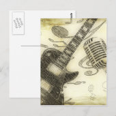 Carte Postale Guitare vintage et microphone (Devant / Derrière)