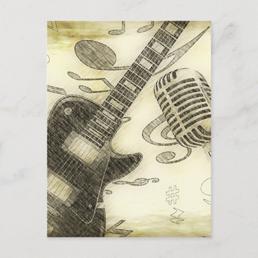 Carte Postale Guitare vintage et microphone (Devant)
