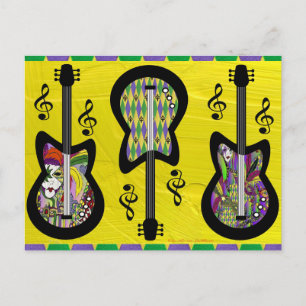 Carte Postale Guitares Colorées de Mardi Gras