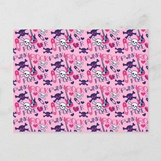 Carte Postale Guitares électriques et crânes roses (Devant)