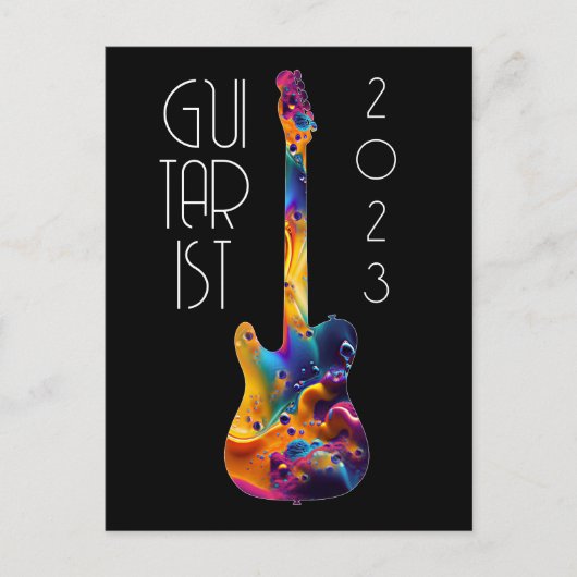 CARTE POSTALE GUITARISTE 2023 GUITARE COLORÉE CADEAU GROUPE (Devant)