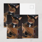 Carte Postale Guitariste Chat Cool (Devant / Derrière)