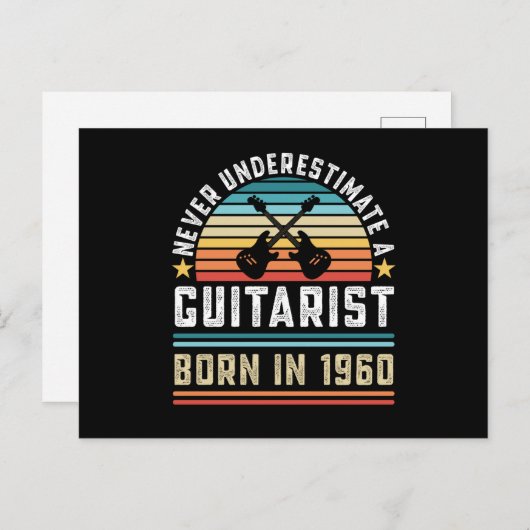 Carte Postale Guitariste né en 1960 Cadeau de guitare pour 60 an (Devant / Derrière)