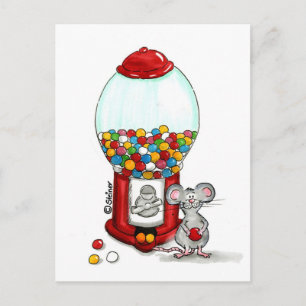 Carte Postale Gumball Design avec petite souris mignonne