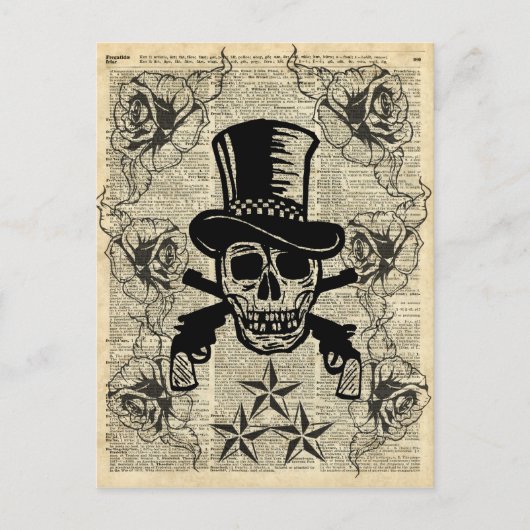 Carte Postale Gunslinger, Happy Skull, Armes, Roses, Cadeau, Ado (Devant)