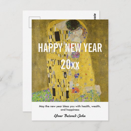 Carte Postale Gustav Klimt - Bonne année avec le baiser (Devant / Derrière)