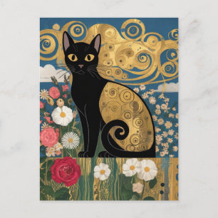 Carte Postale Gustav Klimt Chat Floral Noir, Art Éclectique Mode