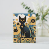 Carte Postale Gustav Klimt Chat noir dans un jardin de fleurs, A (Debout devant)