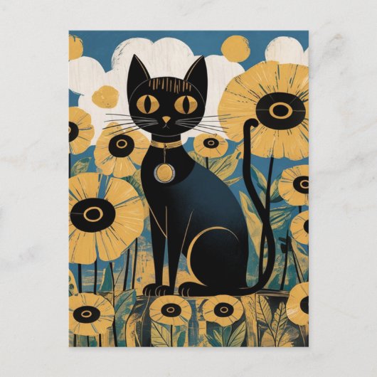 Carte Postale Gustav Klimt Chat noir dans un jardin de fleurs, A (Devant)