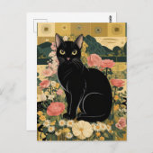 Carte Postale Gustav Klimt Chat noir dans un jardin de fleurs, A (Devant / Derrière)