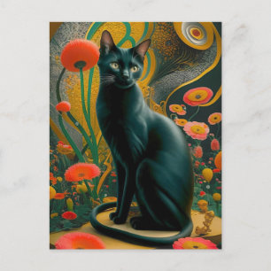 Carte Postale Gustav Klimt Chat Noir Dans un jardin de fleurs, A