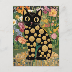 Carte Postale Gustav Klimt Chat Noir Floral Art Éclectique Moder