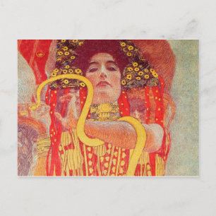 Carte Postale Gustav Klimt Femme Rouge Peinture de Serpent en Or
