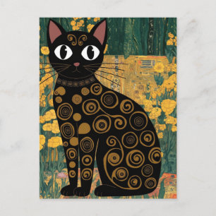 Carte Postale Gustav Klimt Fleur Chat Noir Alteré Art Vintage