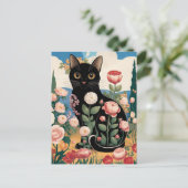 Carte Postale Gustav Klimt Floral Chat Noir Art Éclectique Moder (Debout devant)