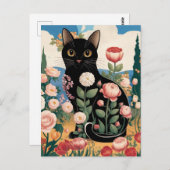 Carte Postale Gustav Klimt Floral Chat Noir Art Éclectique Moder (Devant / Derrière)