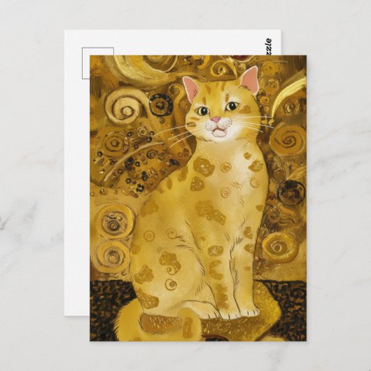 Carte Postale Gustav Klimt or mignon chat parodie, Gustav klimt  (Devant / Derrière)