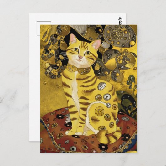 Carte Postale Gustav Klimt or mignon chat parodie, Gustav klimt  (Devant / Derrière)